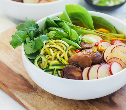 Spiralized Zucchini Pho in Lemongrass Turmeric Broth