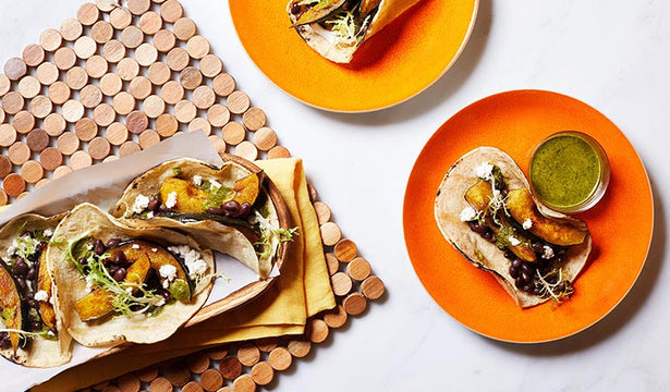 Pumpkin Black Bean Tacos with Cilantro Lime Sauce Recipe