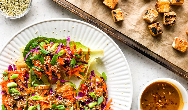 Tofu Lettuce Wraps with Maca Peanut Sauce