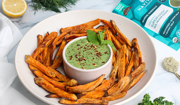 Baked Sweet Potato Fries with Green Goddess Dip