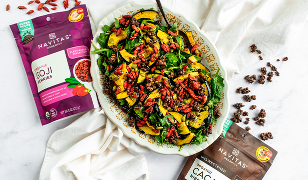 Roasted Squash Salad with Candied Cacao Nibs