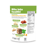 Navitas Organics Lemon Cashew Matcha Superfood+ Bites packaging with nutritional information on a light background