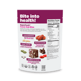 Package of Superfood Cacao Goji Bites with nutritional information on a black background