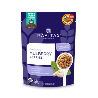 Navitas Organics Mulberries 8 oz. front of package.