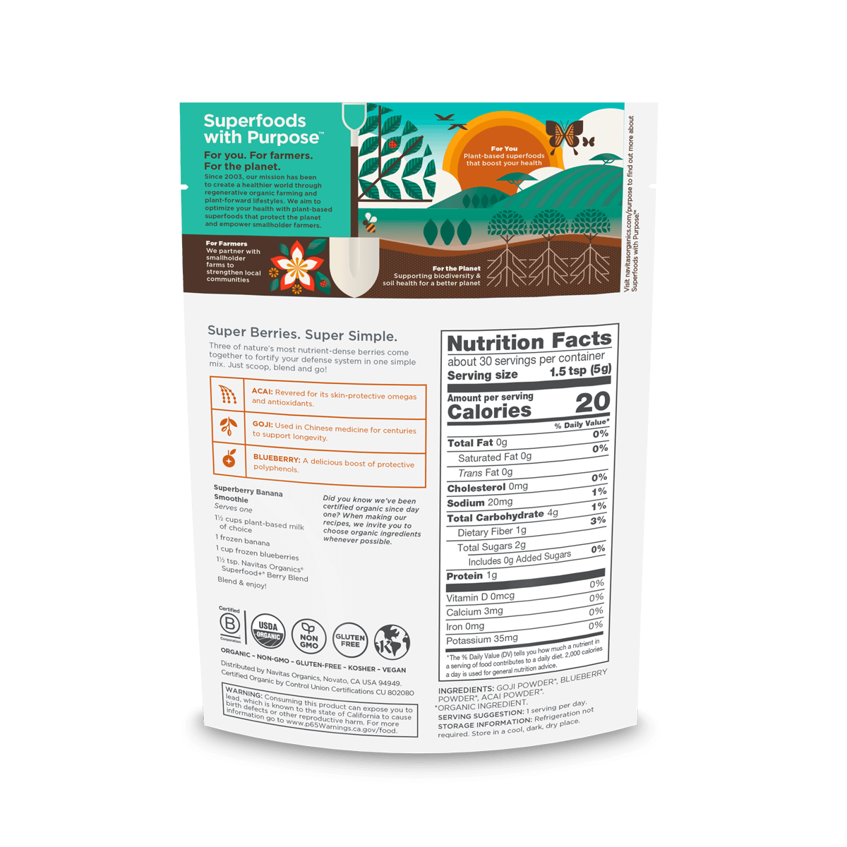 Navitas Organics Superfood+ Berry Blend back of bag