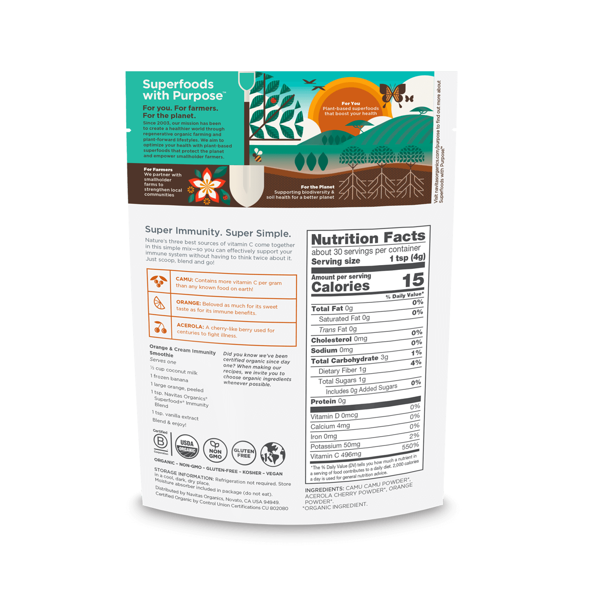 Navitas Organics Superfood+ Immunity Blend back of bag
